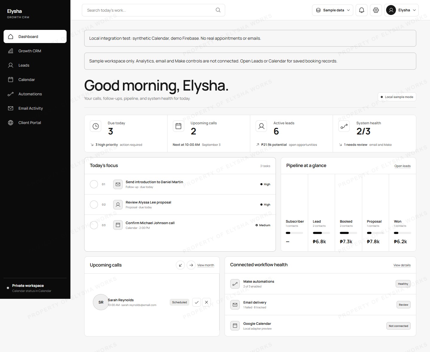 Elysha Works Growth CRM project preview